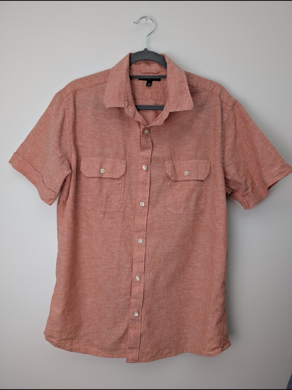 Banana Republic Large Men's Short-Sleeve Button-Down Shirt - Coral Red Orange